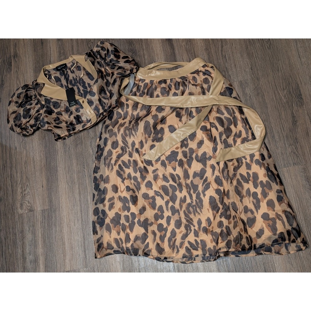 The Sang Leopard Print Skirt & Blouse Set‎ Brown Combo Size S READ